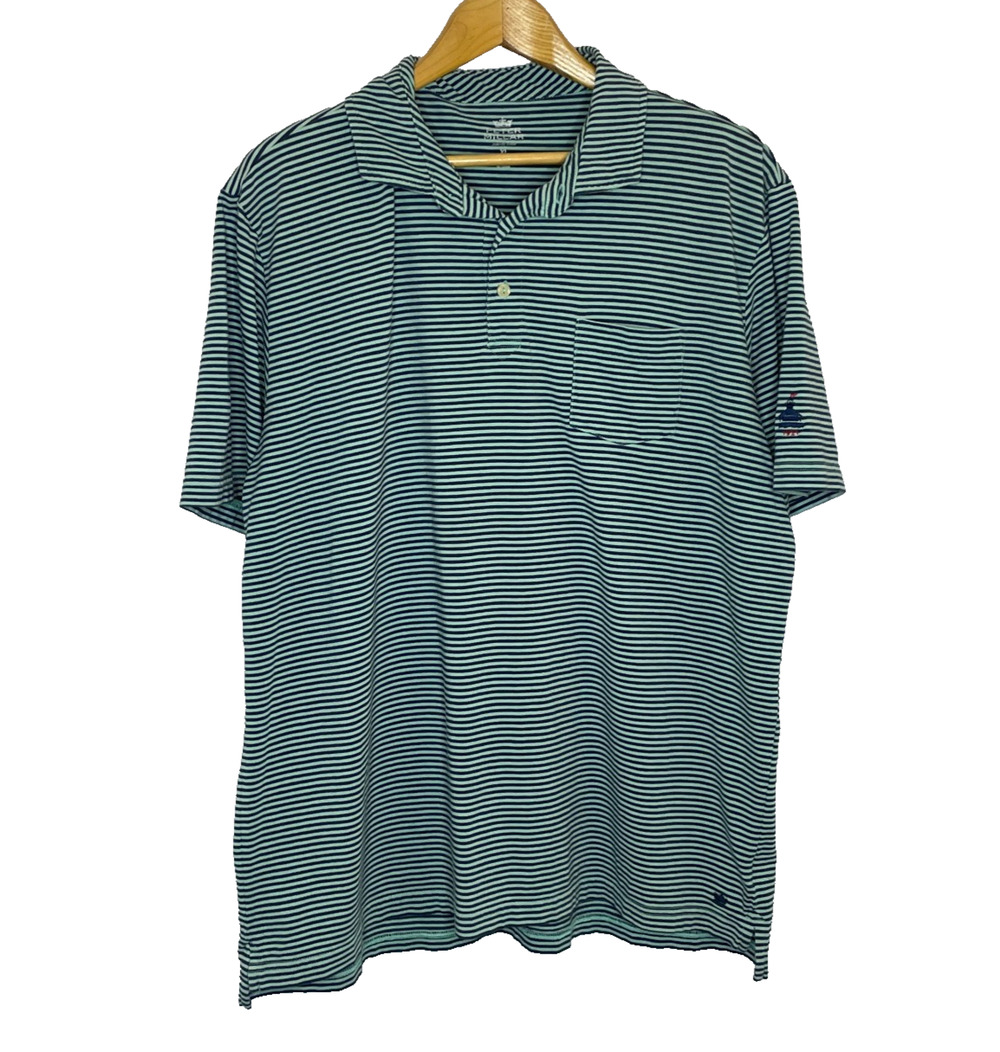 Men's XL Peter Millar Seaside Wash Cotton Blend Green Stripe Short Sleeve Polo